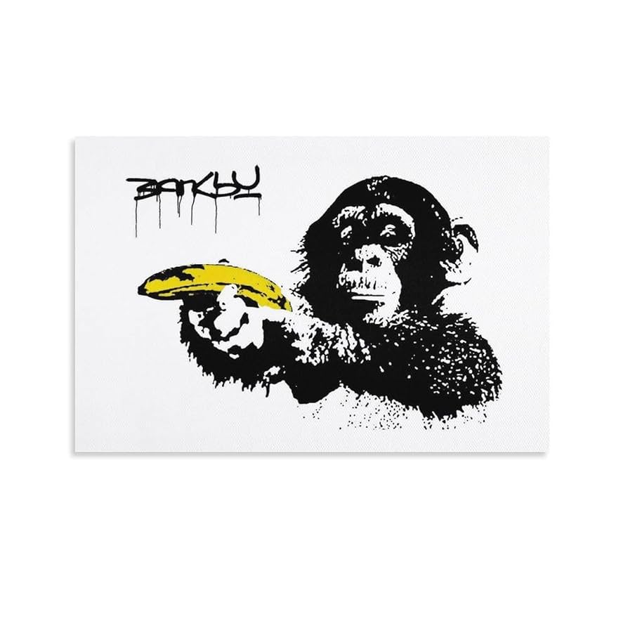 Banksy 猿　さる　チンパンジー　ポスター Amazon.co.jp: 『音楽を聴いている猿』キャンバス絵画